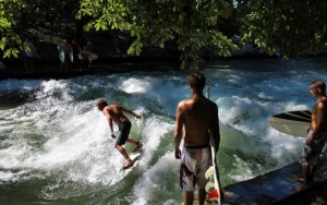 Surfing on the Eisbach in Munich
