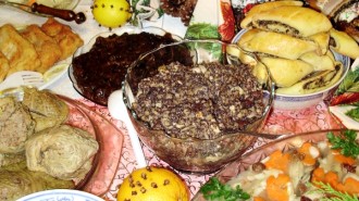 A typical Eastern European Christmas table. Kutia is in the middle.